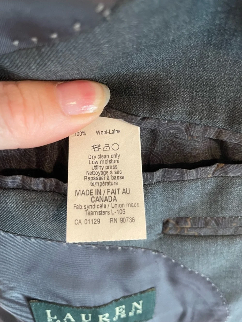 Lauren Ralph Lauren Men's Charcoal 100% Wool Suit Jacket Blazer Size 48L